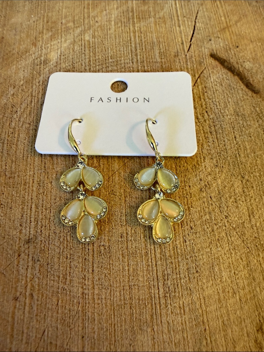 Gold-Tone Cream Teardrop Cluster Dangle Earrings